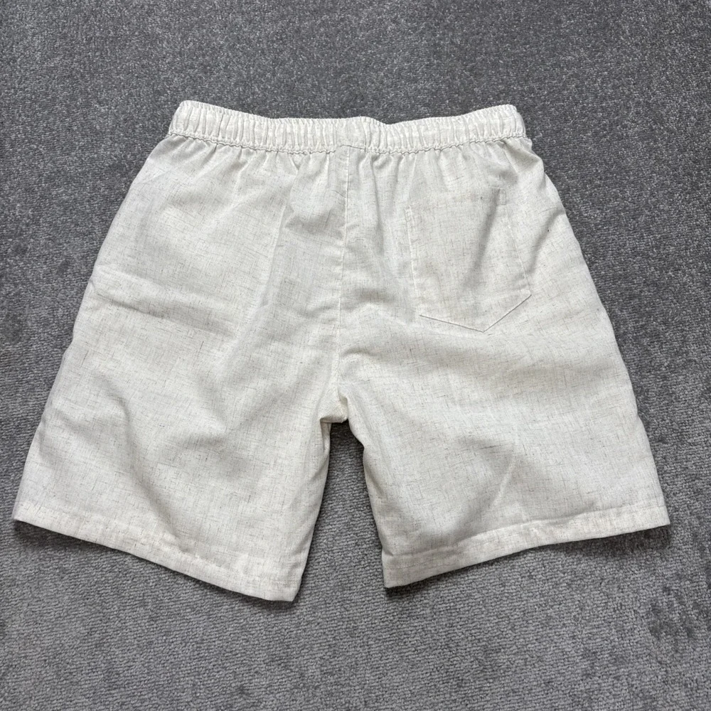 Men's Large Linen Blend Shorts Off White Tie Drawstring Coofandy